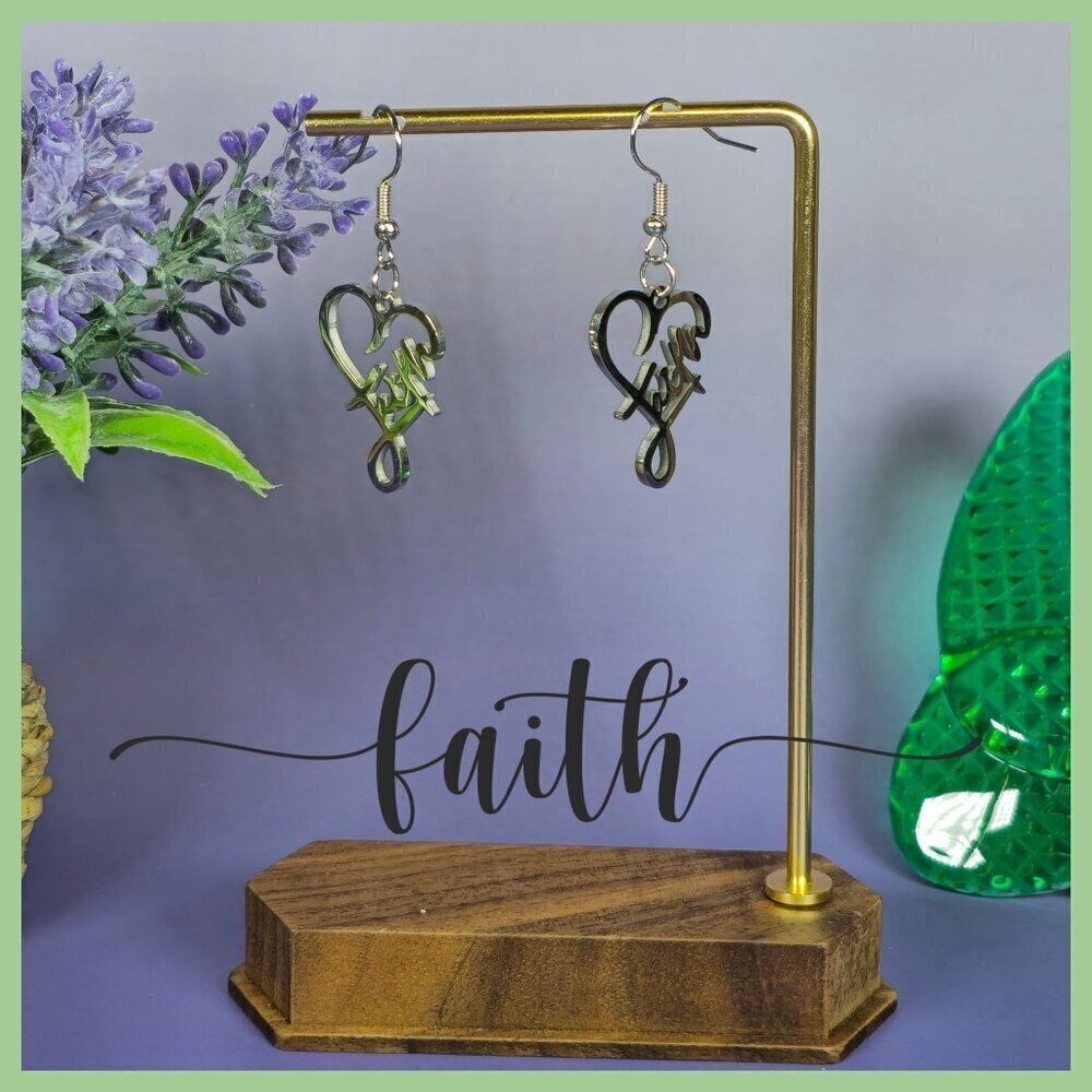 "Faith" Heart-Shaped Stainless‎ Steel Earrings (NWOT)